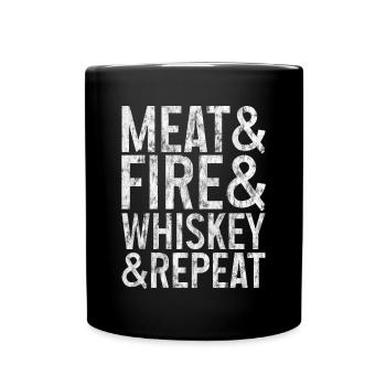 Meat And Fire And Whiskey And Repeat 3 - Full Colour Mug - black - Front