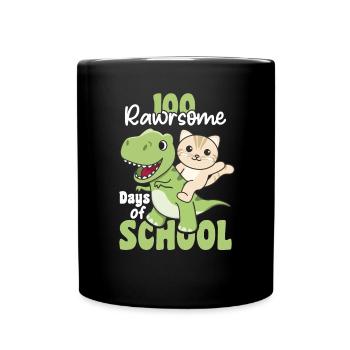 100 rawrsome days of school Cat Trex 100 Days - Full Colour Mug - black - Front