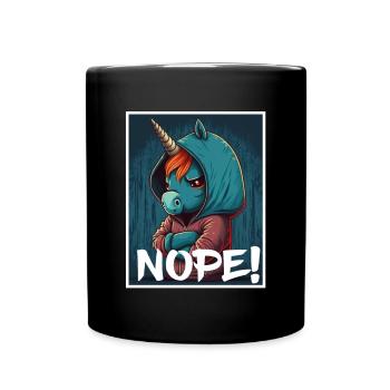 Nope Morgenmuffel Einhorn Kollege Sarkasmus - Tasse einfarbig - Schwarz - Vorne