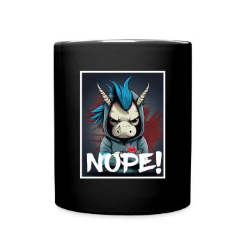 Nope Morgenmuffel Einhorn Kollege Sarkasmus - Tasse einfarbig - Schwarz - Vorne