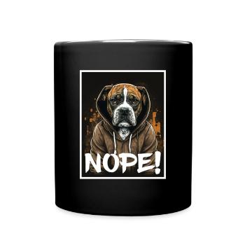 Hund Bulldogge Nope Morgenmuffel Kollege Sarkasmus - Tasse einfarbig - Schwarz - Vorne