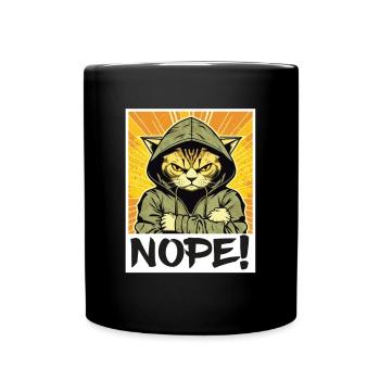 Nope Morgenmuffel Katze Kätzchen Kollege Sarkasmus - Tasse einfarbig - Schwarz - Vorne