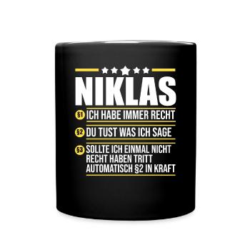 Niklas - Tasse einfarbig - Schwarz - Vorne