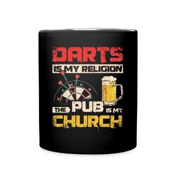 Darts is my religion, pub is my church - Full Colour Mug - black - Front