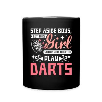 Dieses Mädchen zeigt dir, wie man Dart spielt - Tasse einfarbig - Schwarz - Vorne