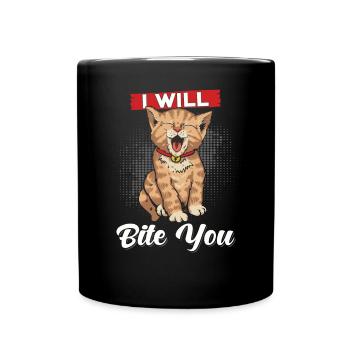 Katze Ich will dich beißen - Tasse einfarbig - Schwarz - Vorne