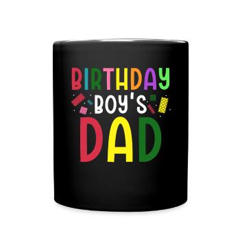 Father of birthday boy builds building blocks - Full Colour Mug - black - Front