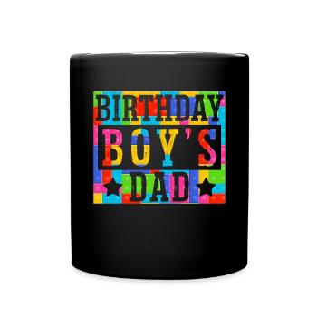 Father of birthday boy builds building blocks - Full Colour Mug - black - Front