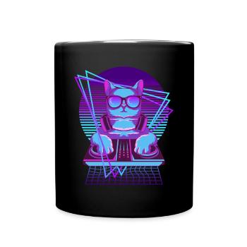 Party Musik Techno Katzen Vaporwave DJ Katze - Tasse einfarbig - Schwarz - Vorne