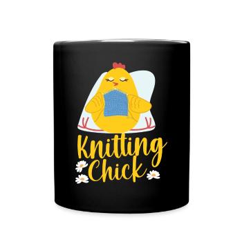 Knitting Wrinkled Chicken Girl - Full Colour Mug - black - Front