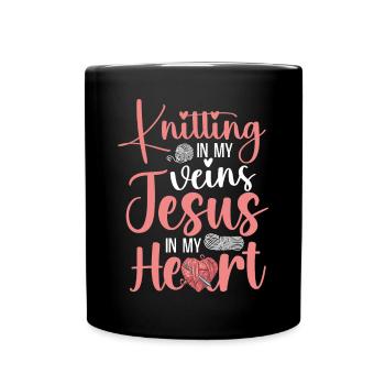 Knitting Knitter Jesus Christian - Tasse einfarbig - Schwarz - Vorne