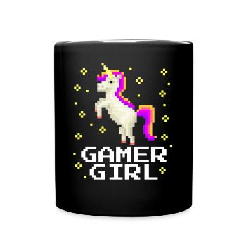 Licorne Joueuse de jeux vidéo Fille - Mug uni - noir - Devant