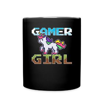 Unicorn Pixel Gamer Girl Videospiele - Tasse einfarbig - Schwarz - Vorne
