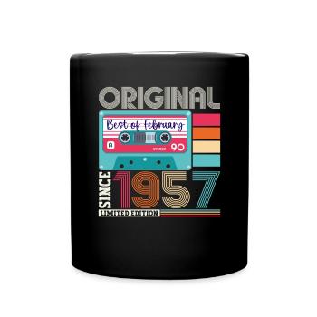 Février Né 1957 Cassette du 66e anniversaire - Mug uni - noir - Devant