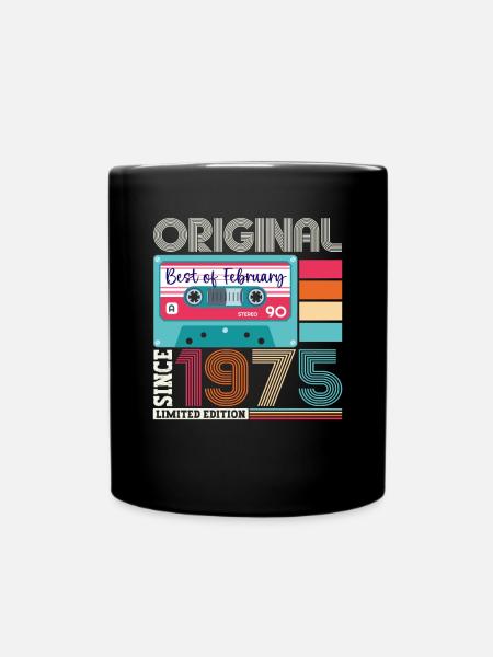 Februar Jahrgang 1975 48. Geburtstag Kassette - Tasse einfarbig - Schwarz