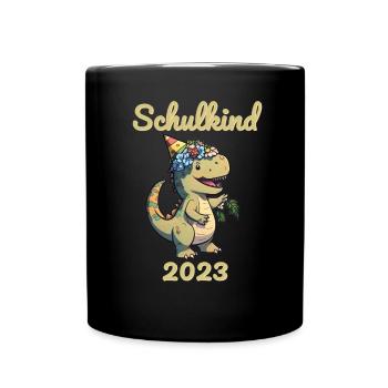 Schulkind 2023 Dinosaurier - Tasse einfarbig - Schwarz - Vorne
