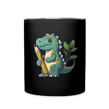 Schul Dino - Tasse einfarbig - Schwarz - Vorne