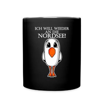 Nordsee Plattdeutsch Spruch Moin Möwe - Tasse einfarbig - Schwarz - Vorne