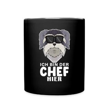cooler Hund Schnauzer Chef Spruch - Tasse einfarbig - Schwarz - Vorne