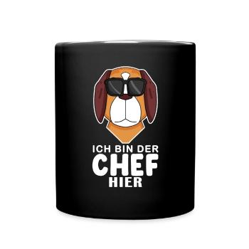 cooler Hund Bernhardiner Chef Spruch - Tasse einfarbig - Schwarz - Vorne