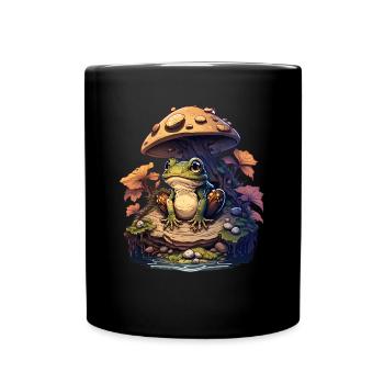 Frosch mit Pilzen Frösche Kröte Amphibie - Tasse einfarbig - Schwarz - Vorne