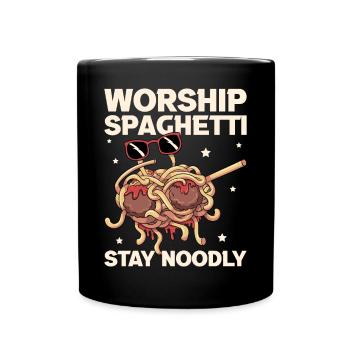 Tupfende fliegende Spaghettimonster Pastafarian - Tasse einfarbig - Schwarz - Vorne