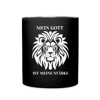 Mein Gott ist meine Stärke Löwe - Tasse einfarbig - Schwarz - Vorne