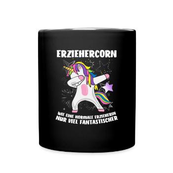 Erziehercorn wie eine normale Erzieherin Einhorn - Tasse einfarbig - Schwarz - Vorne