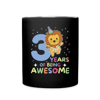 Löwe zum 3. Geburtstag Kinder drei Jahre alt - Tasse einfarbig - Schwarz - Vorne