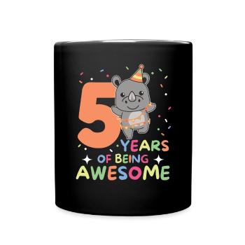 Rhinoceros for 5th birthday children five years old - Full Colour Mug - black - Front