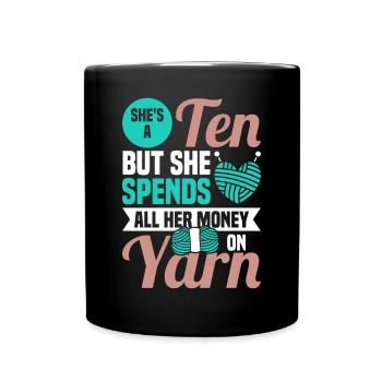 Handarbeit Stricken lustiger Strick Spruch - Tasse einfarbig - Schwarz - Vorne