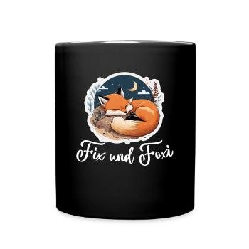 Fix und Foxi Fuchs Spruch Schlafshirt Kuscheln - Tasse einfarbig - Schwarz - Vorne
