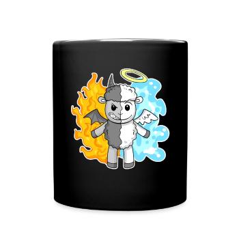 Schaf - Engel und Teufel - Tasse einfarbig - Schwarz - Vorne