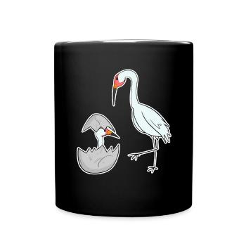 Kraniche Familie - Kraniche mit Baby - Tasse einfarbig - Schwarz - Vorne