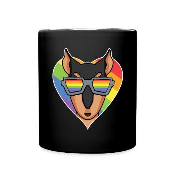 Rainbow - Dog with Glasses - Doberman - Full Colour Mug - black - Front