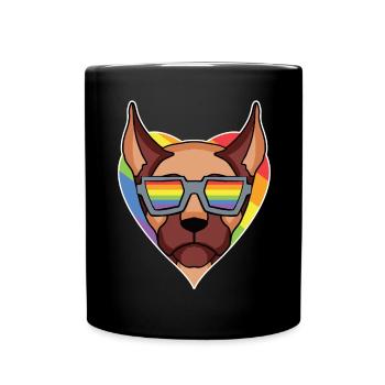 Rainbow - Dog with glasses - Great Dane - Full Colour Mug - black - Front