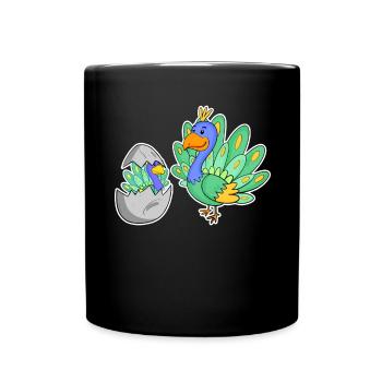 Pfau Familie - Pfau mit Baby - Pfau Motiv - Tasse einfarbig - Schwarz - Vorne