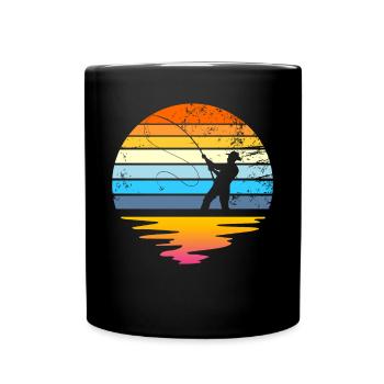 Fliegenfischen Retro Sonnenuntergang lustiger Angl - Tasse einfarbig - Schwarz - Vorne