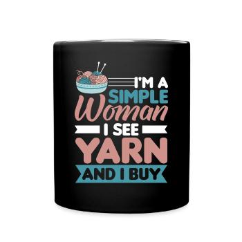 Handarbeit Stricken lustiger Strick Spruch - Tasse einfarbig - Schwarz - Vorne