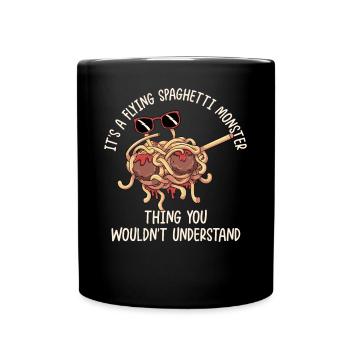 Tupfende fliegende Spaghettimonster Pastafarian - Tasse einfarbig - Schwarz - Vorne