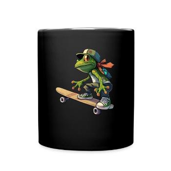 Frosch fährt Skateboard Frösche Kröte Amphibie - Tasse einfarbig - Schwarz - Vorne