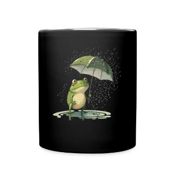 Frosch mit Regenschirm Frösche Kröte Amphibie - Tasse einfarbig - Schwarz - Vorne