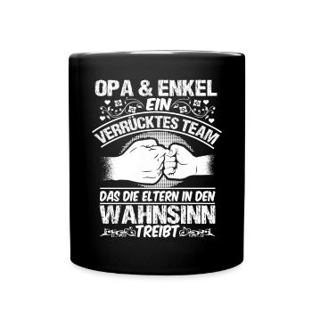 Opa & Enkel Geschenk Spruch Enkelkind Großvater - Tasse einfarbig - Schwarz - Vorne