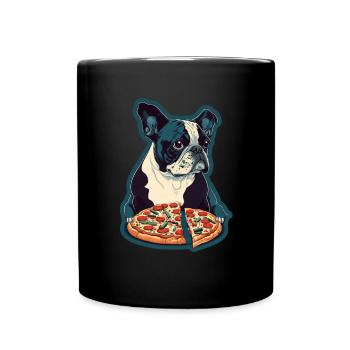 Französische Bulldogge Mops Hund Pizza Frenchie - Tasse einfarbig - Schwarz - Vorne