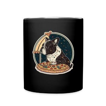 Französische Bulldogge Mops Hund Pizza Frenchie - Tasse einfarbig - Schwarz - Vorne