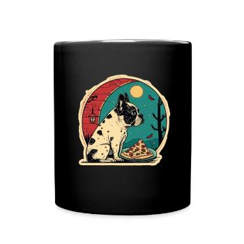 Französische Bulldogge Mops Hund Pizza Frenchie - Tasse einfarbig - Schwarz - Vorne