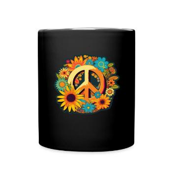 Frieden Zeichen Blumen Pflanzen Abstrakt Peace - Tasse einfarbig - Schwarz - Vorne