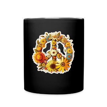 Frieden Zeichen Blumen Pflanzen Abstrakt Peace - Tasse einfarbig - Schwarz - Vorne
