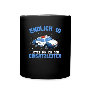 Polizei 10. Geburtstag Junge Polizei - Tasse einfarbig - Schwarz - Vorne