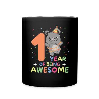 Rhinoceros for 1st birthday for children one year old - Full Colour Mug - black - Front